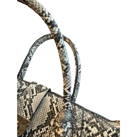 Python Tote Black Gray White Purse Handbag Snakeskin - Picture 7 of 8